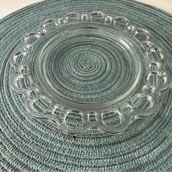 FIVE Vintage Open Work Clear Lace Glass Luncheon Plates by Lancaster Glass - Picture 10 of 10